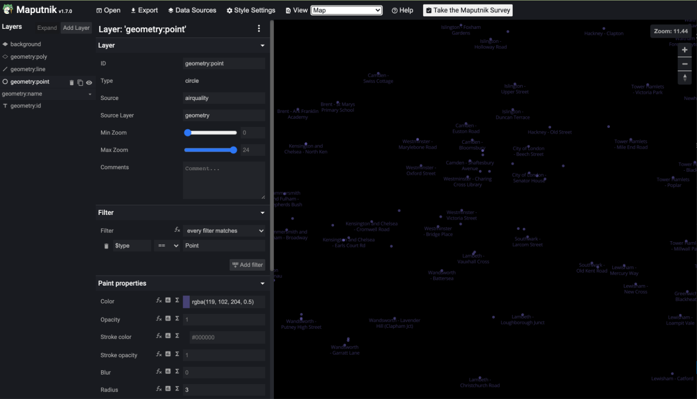 Tile Source Preview in Maputnik